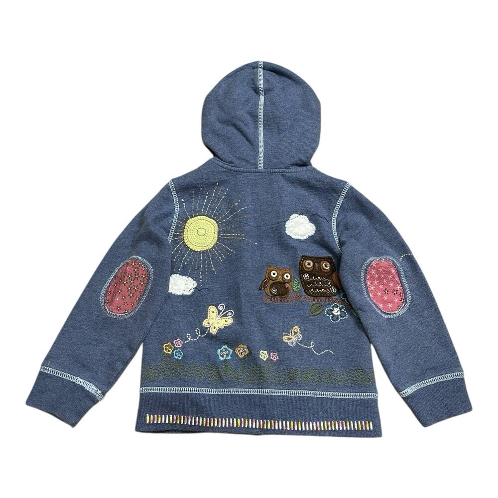 Baby Gap Size 4T Toddler Embroidered Hoodie Sweatshirt Woodsy Treehouse Owl Blue - Picture 4 of 4